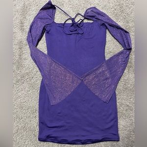 Lucy in the Sky Purple women’s medium bodycon glitter dress with bell sleeves